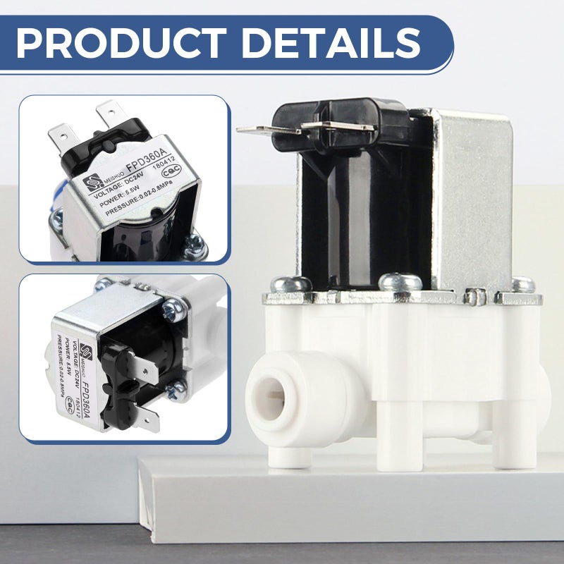 Yetaha Water Solenoid Valve, Yetaha 24V DC 1/4" Hose Connection for RO Reverse Osmosis Pure System RO Controller Normally Closed Float Switch - Image 3